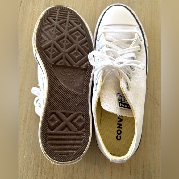 Converse All Star White Platform Low Top Canvas Sneakers with Black Trim - Picture 5 of 8